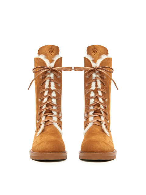 Brown Suede Shearling Boots, 2