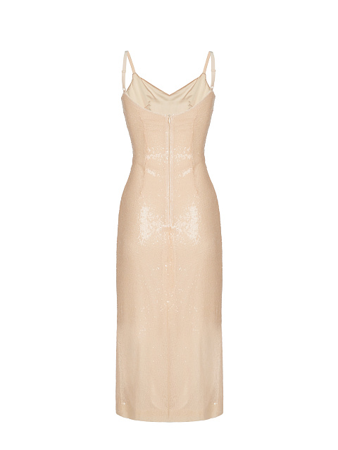 Beige Sequined Midi Dress, 2 Beige Sequined Midi Dress, 2