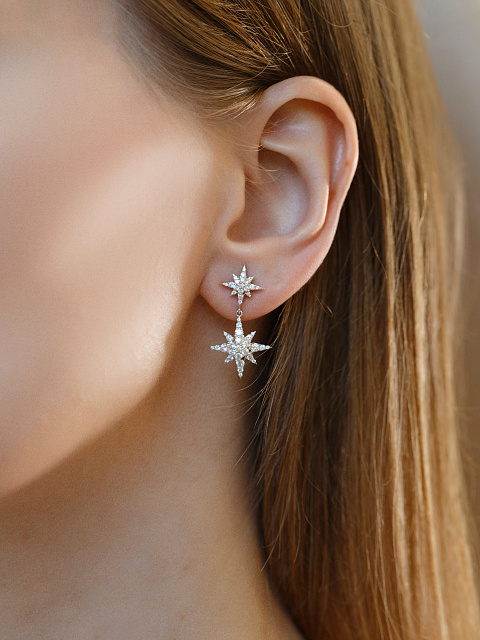 Round Diamond & White Gold "Star" Earrings, 2