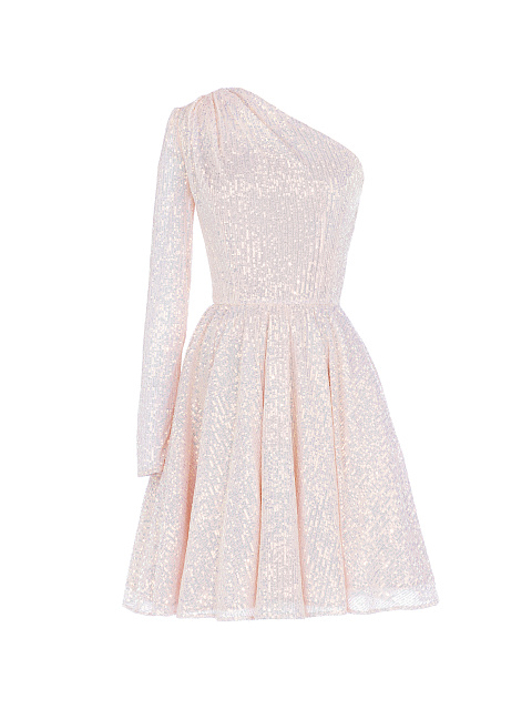 Light Pink Sequined One Sleeve Dress , 1