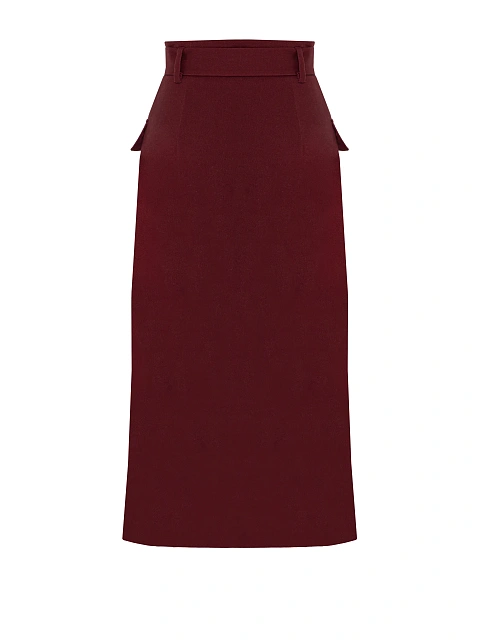 Burgundy Midi Skirt With Pockets, 2
