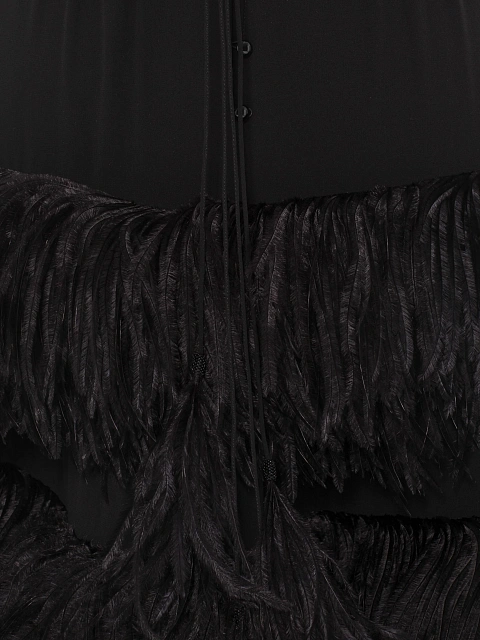 Black Feather Trim Chiffon Maxi Dress, 5