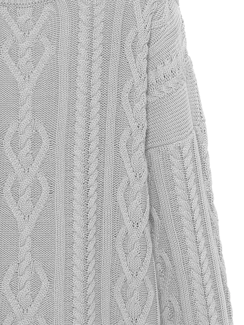 Light Grey Unisex Cable Knit Cotton Sweater, 3