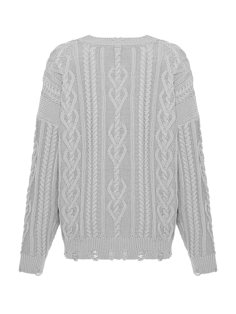 Light Grey Unisex Cable Knit Cotton Sweater, 2