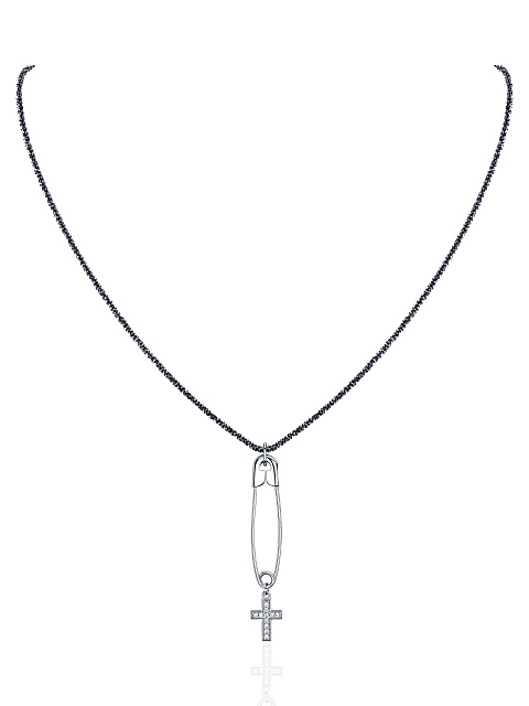 Cubic Zirkonia & Silver "Safety Pin" Necklace, 1