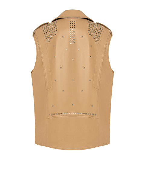 Light Beige Oversized Studded Leather Vest, 2