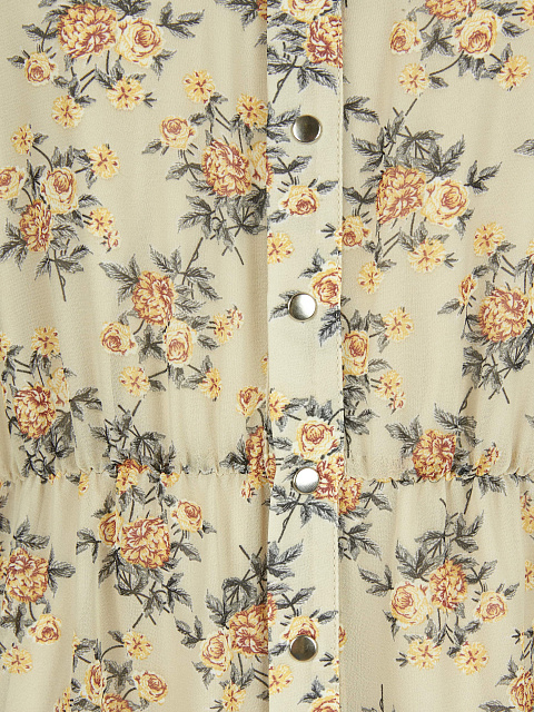 Beige chiffon mini dress with floral print, 4