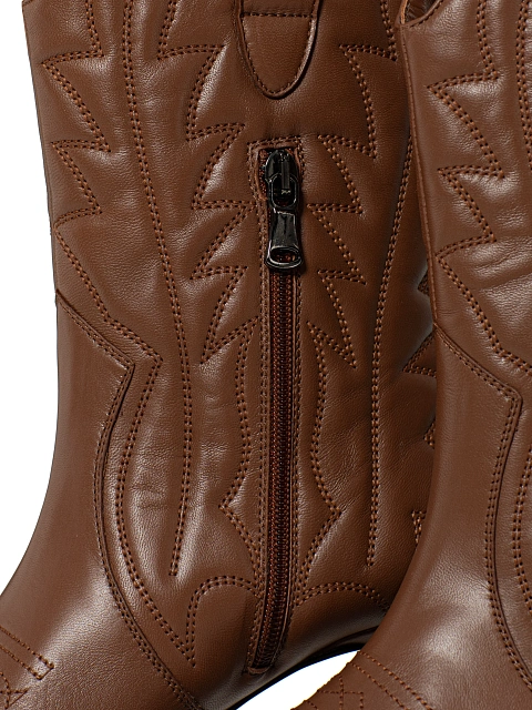 Brown Leather High Heel Cowboy Boots, 5