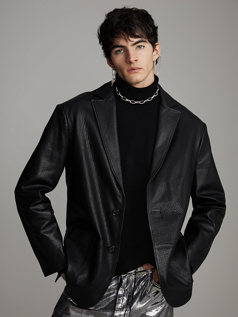 Men's Black Leather Jacket, 1