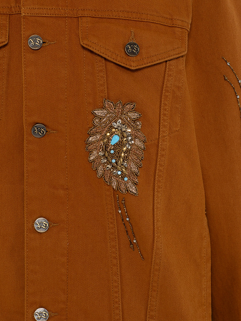 Brown Denim Jacket With Crystals And Beads, 6