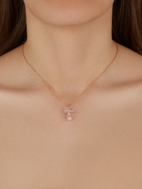 Necklace with a pacifier-shaped pendant in rose gold and round diamonds, 2