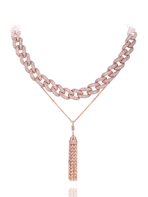 Rose Gold Diamond Tassel Necklace, 1