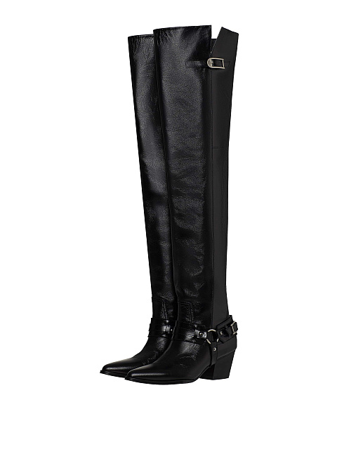 Black leather over-the-knee boots, 1