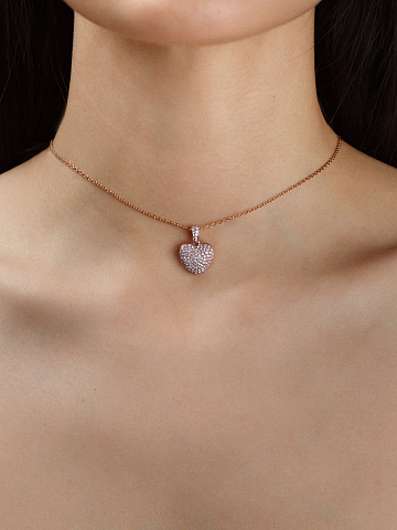 Pink Round Diamond & Rose Gold Heart-Shaped Necklace, 2