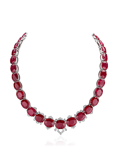 Necklace with a removable pendant made of white gold with rubies and diamonds, 4