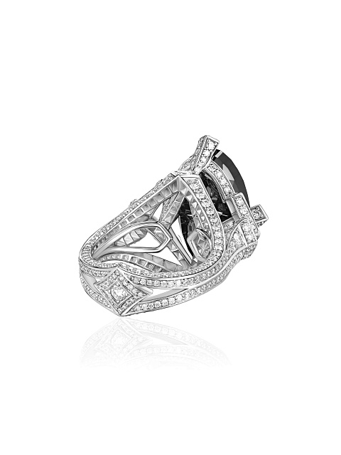 White gold ring with an oval-cut black diamond, 5