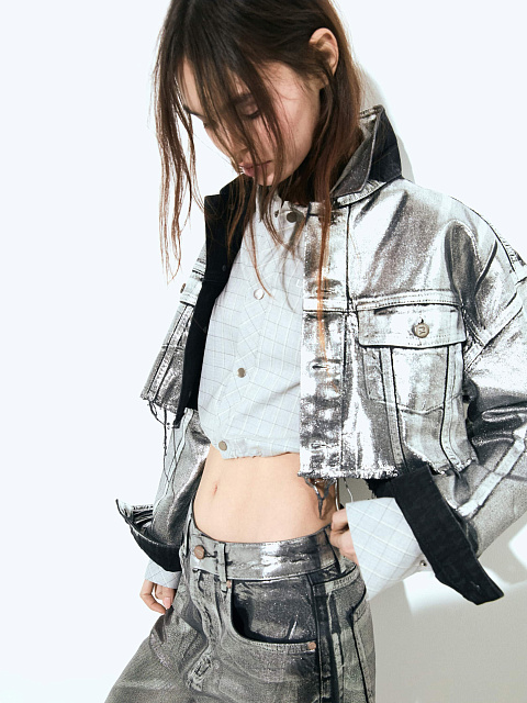 Light Grey Cotton Cropped Shirt, 2 Light Grey Cotton Cropped Shirt, 2