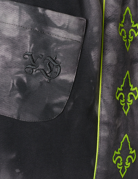 Grey Tie-dye & Neon Green Lily Embroidered Jersey Suit, 7 Grey Tie-dye & Neon Green Lily Embroidered Jersey Suit, 7