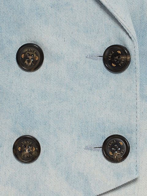 Light Blue Double-Breasted Cropped Denim Blazer, 3 Light Blue Double-Breasted Cropped Denim Blazer, 3