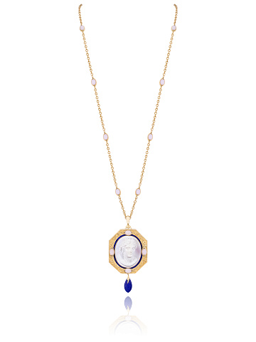 Yellow Gold, Sapphires and Shell Cameo Necklace, 1