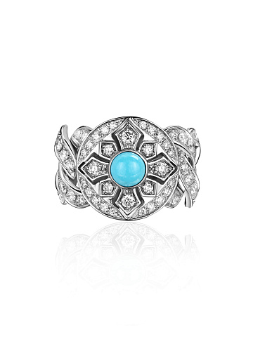 White gold ring with Arizona turquoise and diamonds, 1