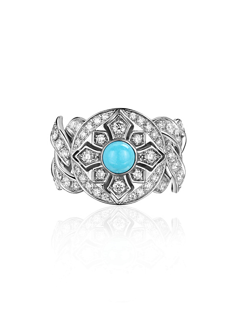 White gold ring with Arizona turquoise and diamonds, 1