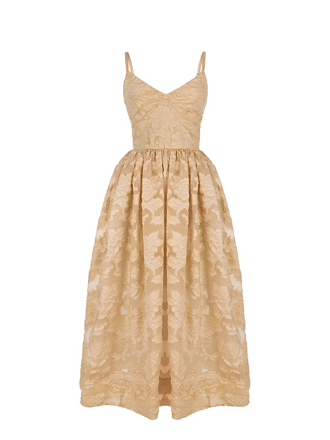 Beige Organza Midi Dress, 1
