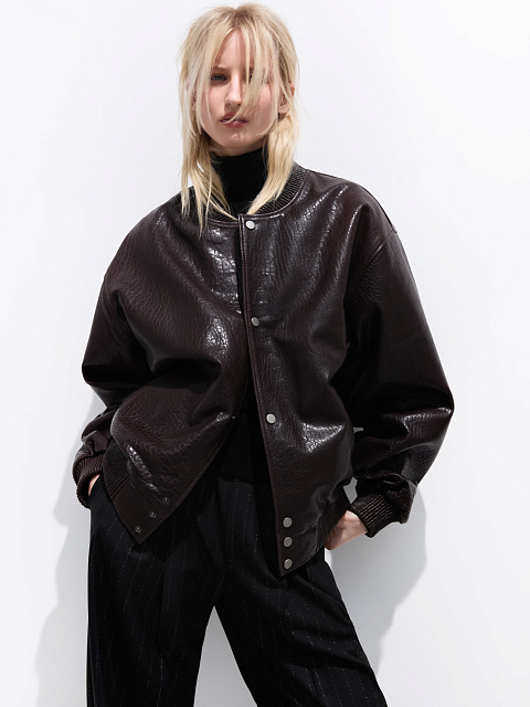 Brown leather bomber jacket, 3 Brown leather bomber jacket, 3