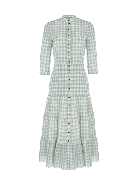Green Checked Chiffon Midi Dress, 1