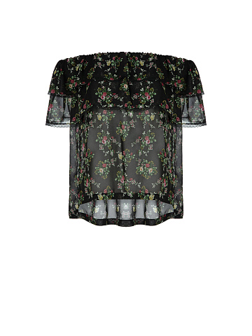Black Floral Chiffon Off Shoulder Top, 1