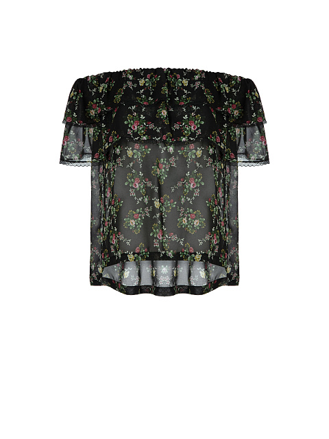 Black Floral Chiffon Off Shoulder Top, 1