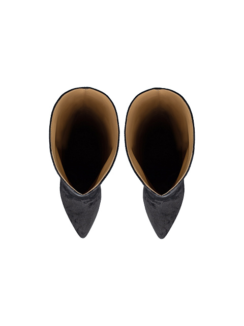 Grey Tie-Dye Denim Heeled Tall Boots, 4