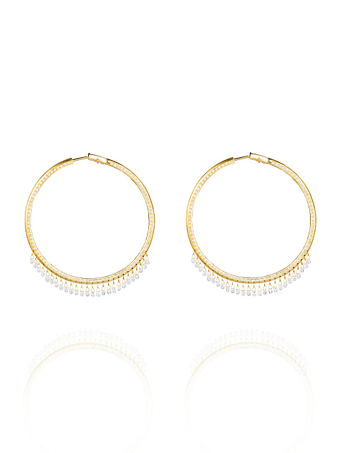 Hoop earrings in yellow gold with diamonds, 1