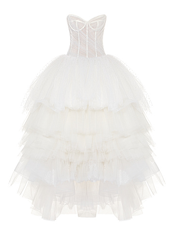 White Corset Tulle & Polka Dot Mesh Dress, 1