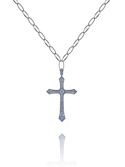 Black Gold & Aquamarine Cross Necklace, 1