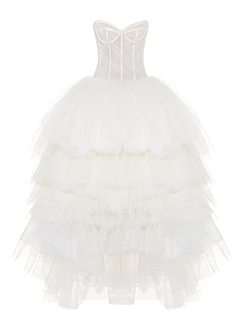 White Corset Tulle & Polka Dot Mesh Dress, 1