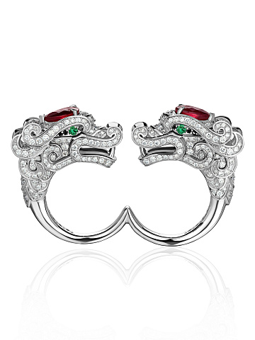 White Gold, Ruby, Emeralds & Diamonds Ring, 2