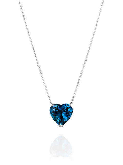 White gold necklace with a pendant with a heart-cut topaz, rock crystal and ruby, 1