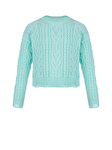 Kids Turquoise Cable Knit Cotton Mix Sweater, 1