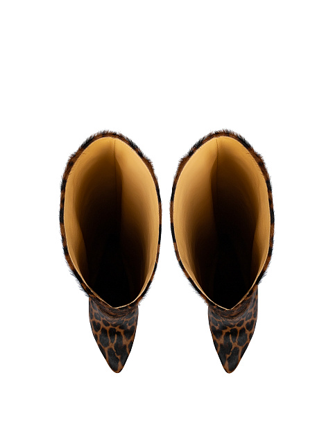 Leopard Printed Kangaroo Fur Heeled Tall Boots, 4