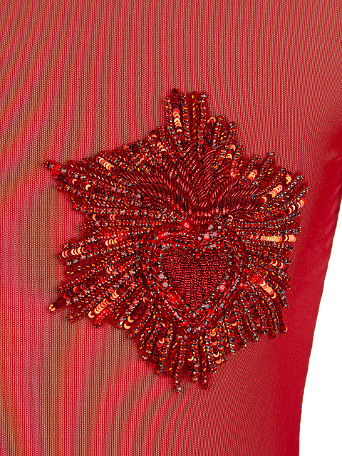 Red Embroidered Mesh Bodysuit, 3