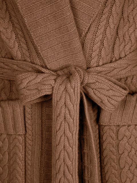 Brown Merino Wool & Cashmere Knitted Coat, 8