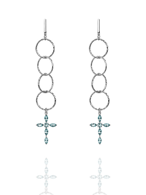 Silver & Topaz Sky Cross Earrings, 1