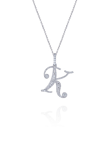 White gold necklace with a K-shaped diamond pendant, 1