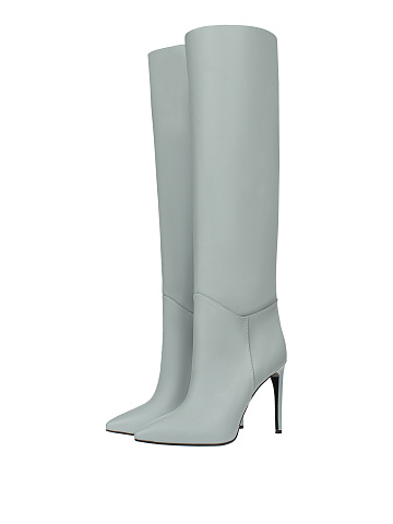 Grey Leather Stiletto Boots, 1