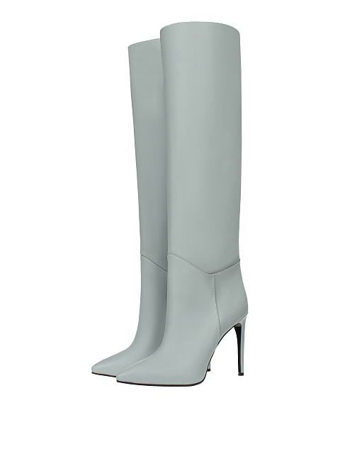 Grey Leather Stiletto Boots, 1