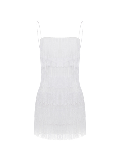 Fringed White Mini Dress, 1
