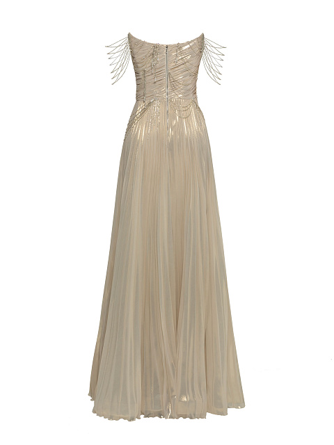 Gold Chiffon Maxi Dress With Embroidery, 3