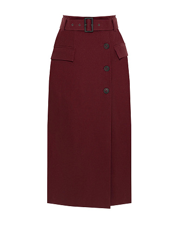 Burgundy Midi Skirt With Pockets, 1