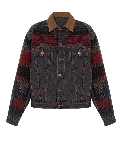 Grey Wool & Suede Trim Denim Jacket, 1